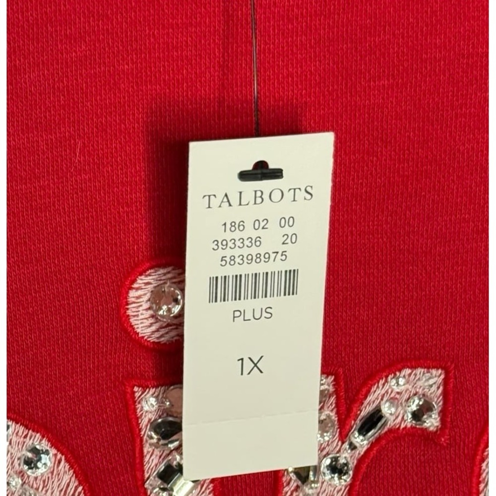 NWT Talbots Soiree Embellished Sweatshirt Red Rhinestone Plus Sz 1X Cozy Holiday - Picture 7 of 12